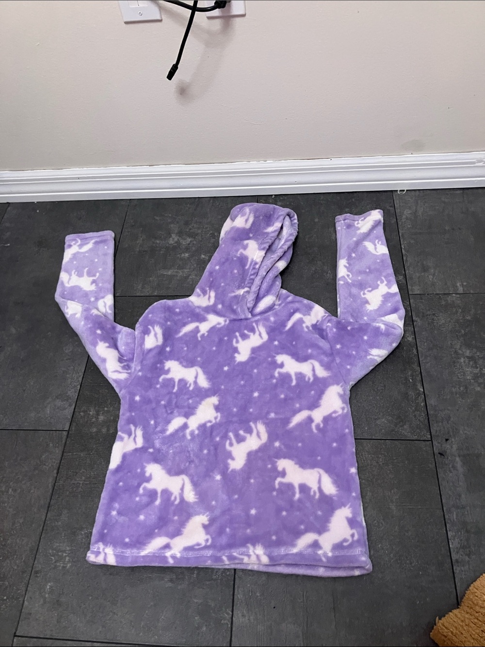 Girls' Lavender Unicorn Hooded Fleece Pullover